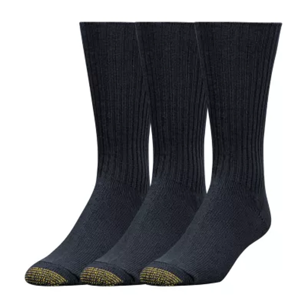 Gold Toe Casual Cotton Fluffies 3 Pair Crew Socks Mens