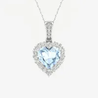 Womens Genuine Blue Aquamarine Sterling Silver Heart Pendant Necklace