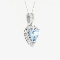 Womens Genuine Blue Aquamarine Sterling Silver Heart Pendant Necklace