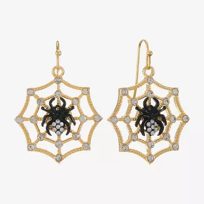 Bijoux Bar Gold Tone Spider Web Glass Drop Earrings