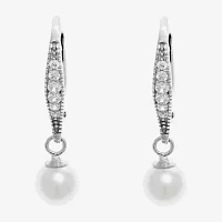 Silver Treasures Sterling Silver Simulated Pearl Drop Earrings