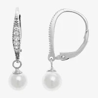 Silver Treasures Sterling Silver Simulated Pearl Drop Earrings