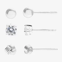 Silver Treasures Sterling Silver 3 Pair Cubic Zirconia Knot Earring Set