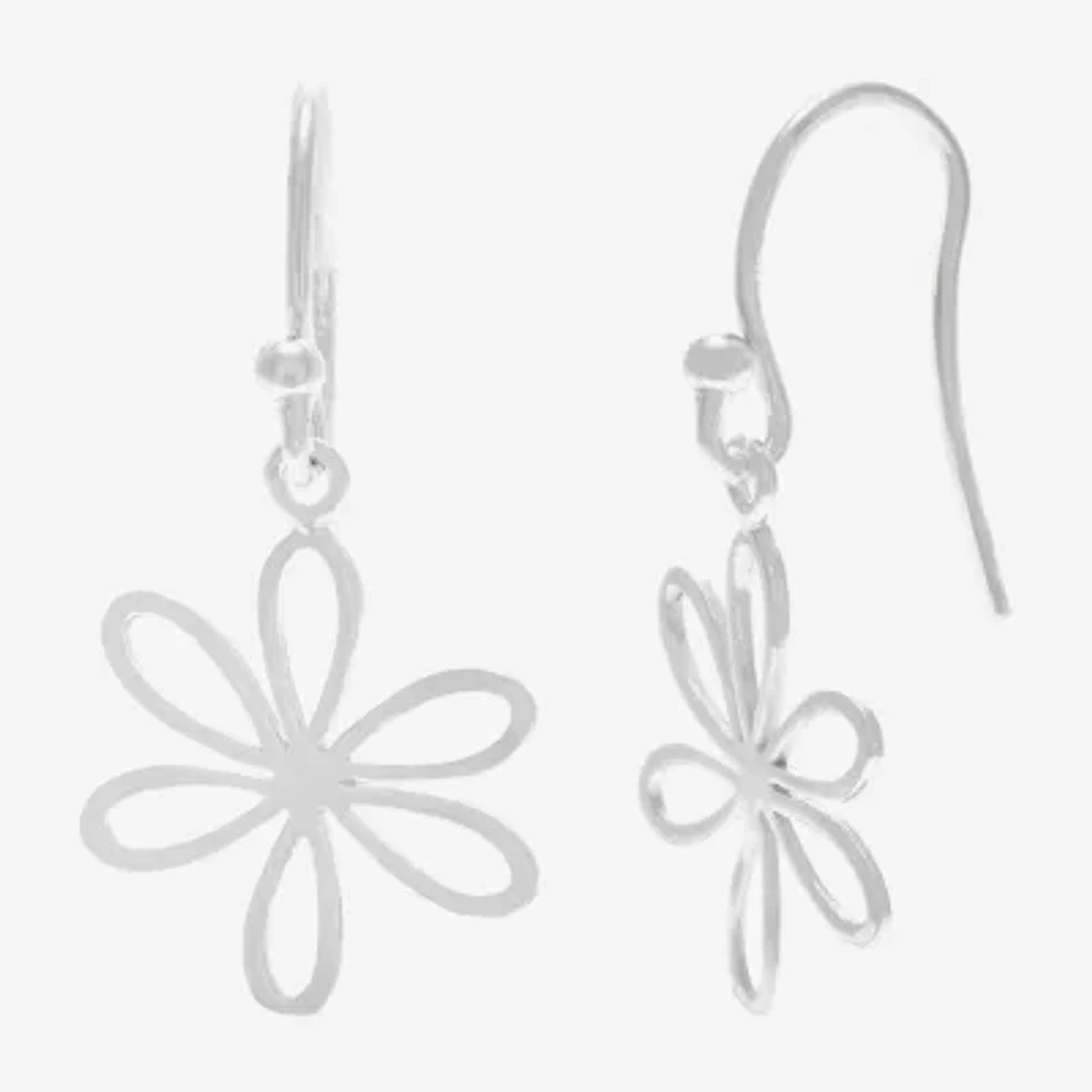 Silver Treasures Sterling Silver Flower Drop Earrings