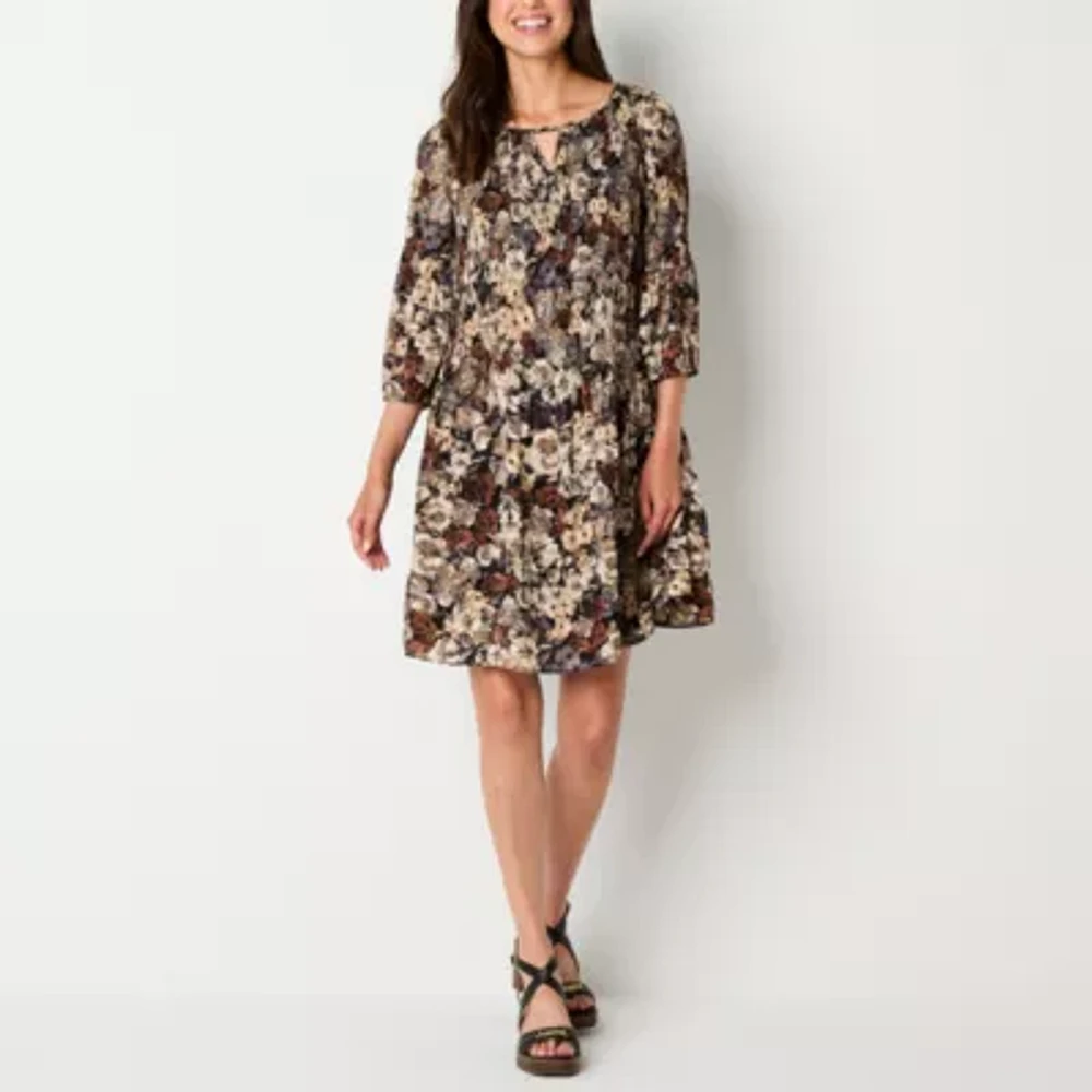 Connected Apparel Womens 3/4 Sleeve Shift Dress