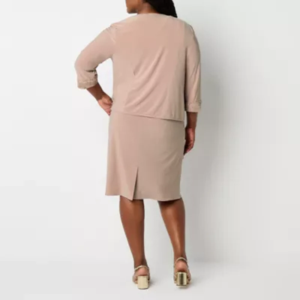 Maya Brooke Womens Jacket Dress Plus