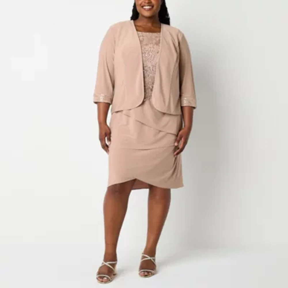 Maya Brooke Womens Jacket Dress Plus