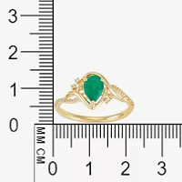 Womens Diamond Accent Genuine Green Emerald 10K Gold Pear Cocktail Ring