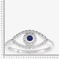 Womens Lab Created Blue Sapphire Sterling Silver Evil Eye Cocktail Ring