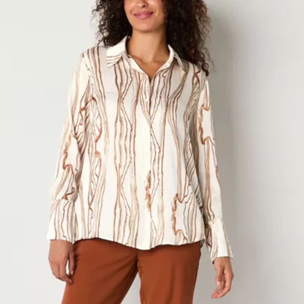 Worthington Womens Long Sleeve Relaxed Fit Button-Down Shirt