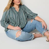 a.n.a Plus Womens Long Sleeve Blouse