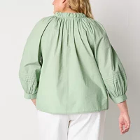 a.n.a Plus Womens Long Sleeve Blouse