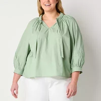 a.n.a Plus Womens Long Sleeve Blouse