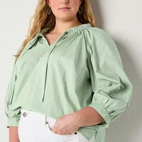 a.n.a Plus Womens Long Sleeve Blouse