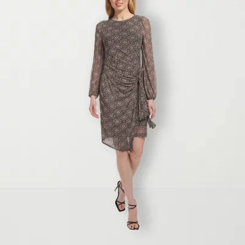 Marc New York Womens Long Sleeve Medallion Sheath Dress