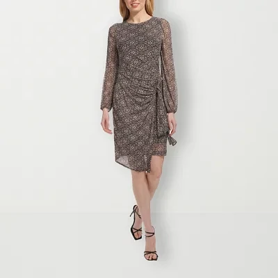 Marc New York Womens Long Sleeve Medallion Sheath Dress