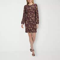 Marc New York Womens Long Sleeve Paisley Shift Dress