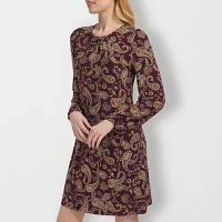 Marc New York Womens Long Sleeve Paisley Shift Dress