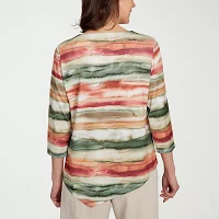 Alfred Dunner Copper Canyon Womens Crew Neck 3/4 Sleeve T-Shirt