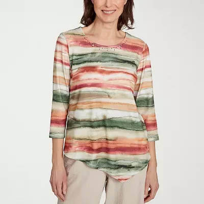 Alfred Dunner Copper Canyon Womens Crew Neck 3/4 Sleeve T-Shirt