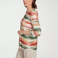 Alfred Dunner Copper Canyon Womens Crew Neck 3/4 Sleeve T-Shirt