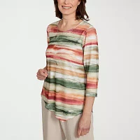 Alfred Dunner Copper Canyon Womens Crew Neck 3/4 Sleeve T-Shirt