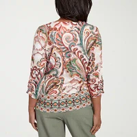 Alfred Dunner Copper Canyon Womens Crew Neck 3/4 Sleeve T-Shirt
