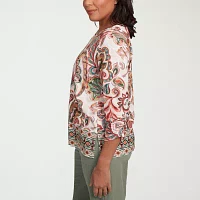 Alfred Dunner Copper Canyon Womens Crew Neck 3/4 Sleeve T-Shirt