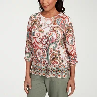 Alfred Dunner Copper Canyon Womens Crew Neck 3/4 Sleeve T-Shirt