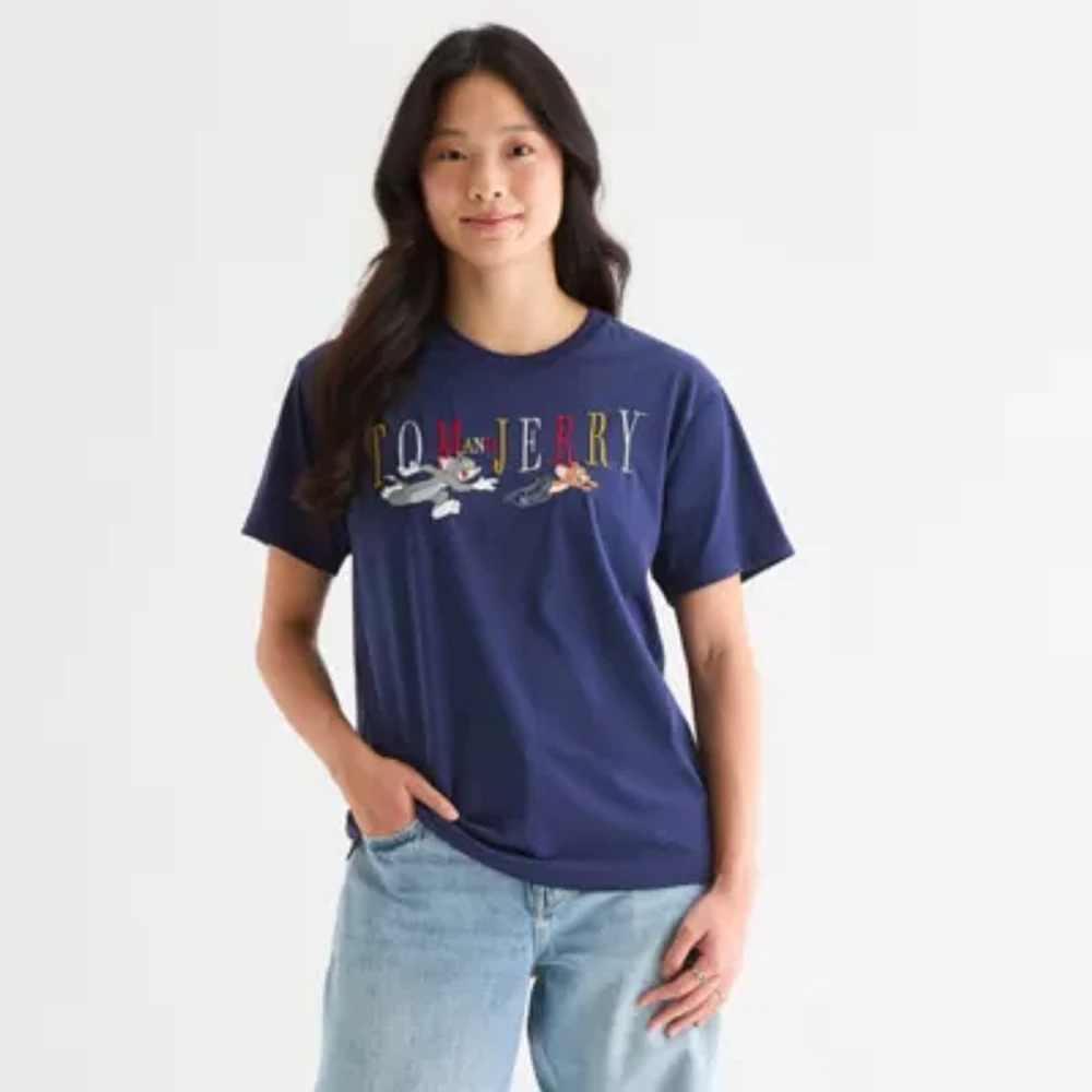 Juniors Womens Crew Neck Short Sleeve Tom and Jerry Graphic T-Shirt