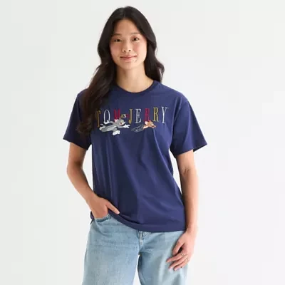 Juniors Womens Crew Neck Short Sleeve Tom and Jerry Graphic T-Shirt