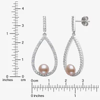 Womens Pink Cultured Freshwater Pearl Sterling Silver Pear Drop Earrings