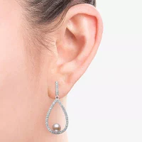 Womens Pink Cultured Freshwater Pearl Sterling Silver Pear Drop Earrings