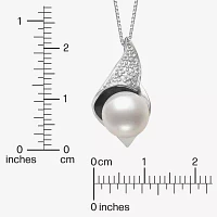 Womens Diamond Accent White Cultured Freshwater Pearl Sterling Silver 18 Inch Pendant Necklace