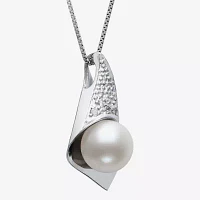 Womens Diamond Accent White Cultured Freshwater Pearl Sterling Silver 18 Inch Pendant Necklace