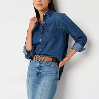 a.n.a Womens Long Sleeve Regular Fit Button-Down Shirt