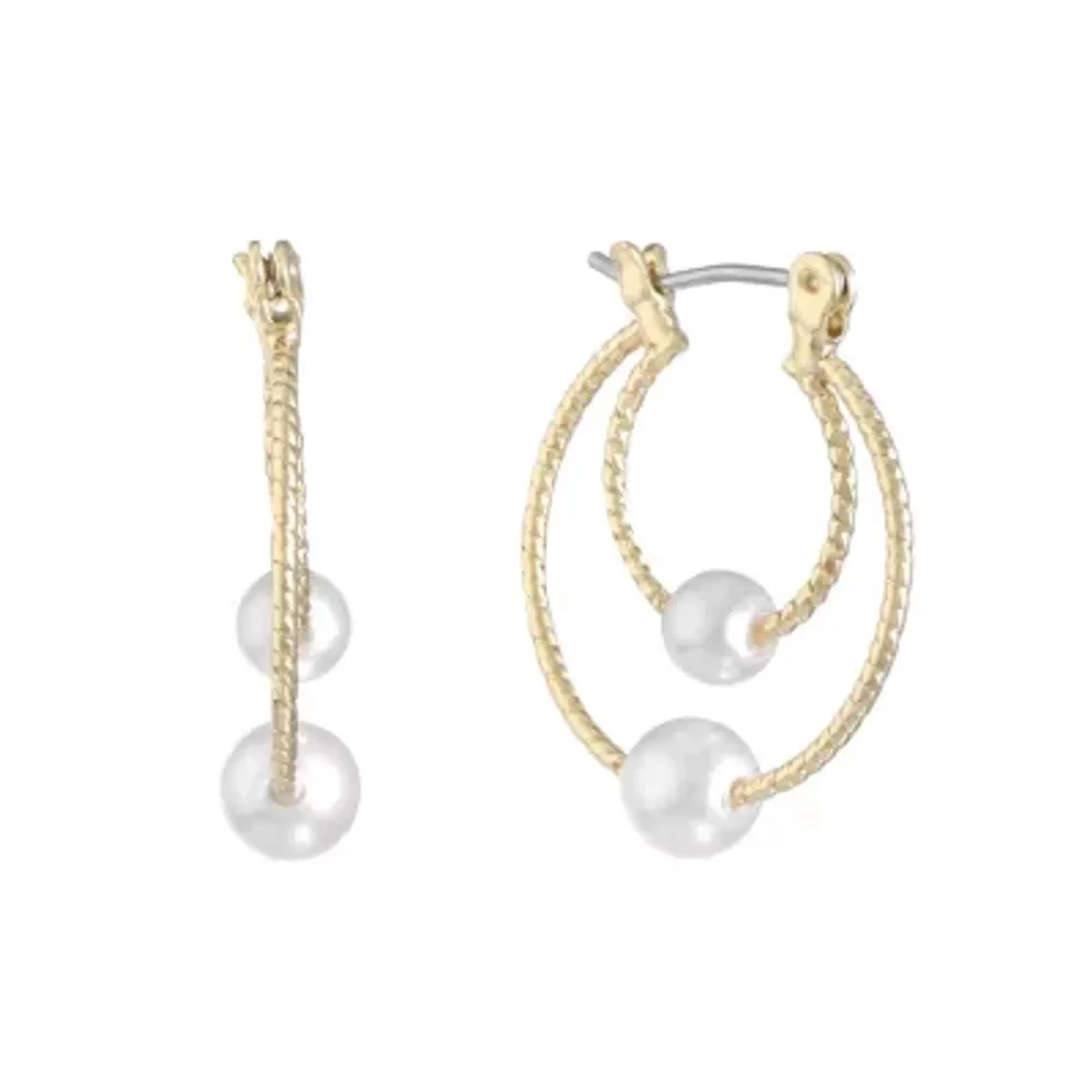 Monet Jewelry Simulated Pearl Hoop Earrings