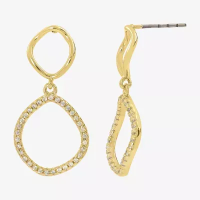 Sparkle Allure Cubic Zirconia 14K Gold Over Brass Oblong Drop Earrings