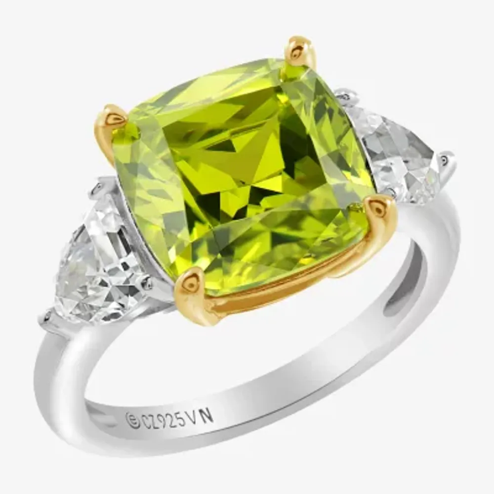 Diamonart Womens Green Cubic Zirconia Sterling Silver Engagement Ring