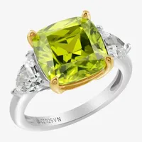 Diamonart Womens Green Cubic Zirconia Sterling Silver Engagement Ring