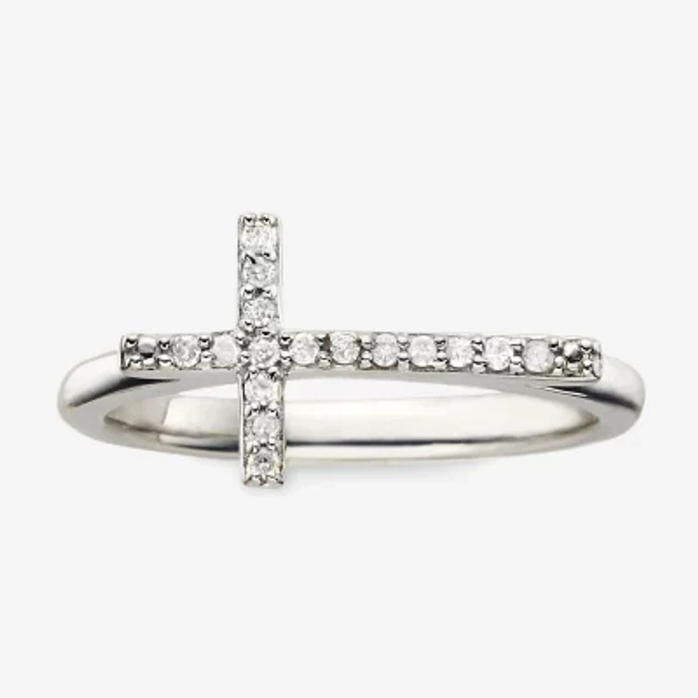 1/10 CT. T.W. Diamond Sterling Silver Mini Sideways Cross Ring