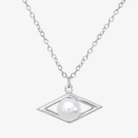 Silver Treasures Simulated Pearl Sterling Silver 18 Inch Cable Diamond Pendant Necklace