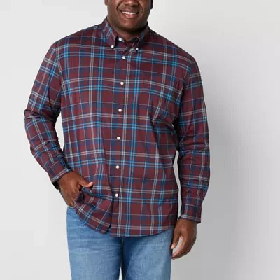 St. John's Bay Performance Big and Tall Mens Classic Fit Long Sleeve Plaid Button-Down Shirt