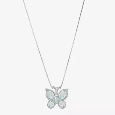 Aquamarine & Diamond-Accent Butterfly Pendant Necklace