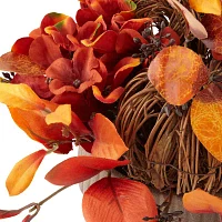 Linden Street Orange Leaves And Wicker Pumpkin Floral Arrangement