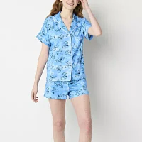 Disney Mjc Womens Stitch Juniors Short Sleeve V-Neck 2-pc. Shorts Pajama Set