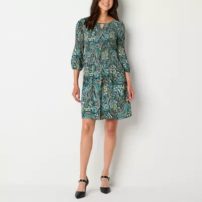 Connected Apparel Womens 3/4 Sleeve Shift Dress