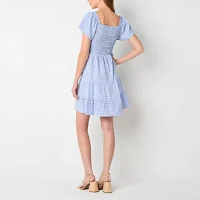 Robbie Bee Womens Short Sleeve Plaid Fit + Flare Dress