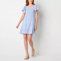 Robbie Bee Womens Short Sleeve Plaid Fit + Flare Dress