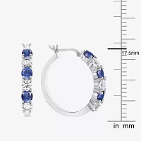 Gemstone & Lab-Created White Sapphire Sterling Silver Hoop Earrings